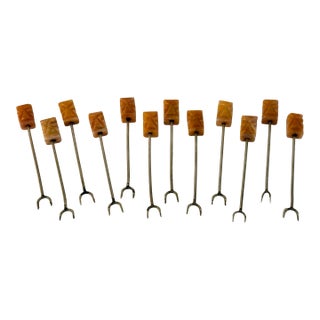 Mid 20th Century Set of 12 Mexican Honey Onyx Cocktail Forks in Amber Tones, Mid-Century Modern For Sale