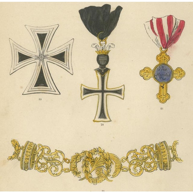 19th Century Plate V Orders of Austria with Veteran Badges and Crosses Wood Engraving, 1844 For Sale - Image 5 of 8