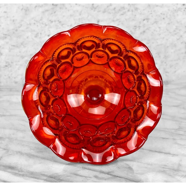 Mid 20th Century Vintage Victorian Orange Red Amberina Glass Compote Bowl For Sale - Image 5 of 10