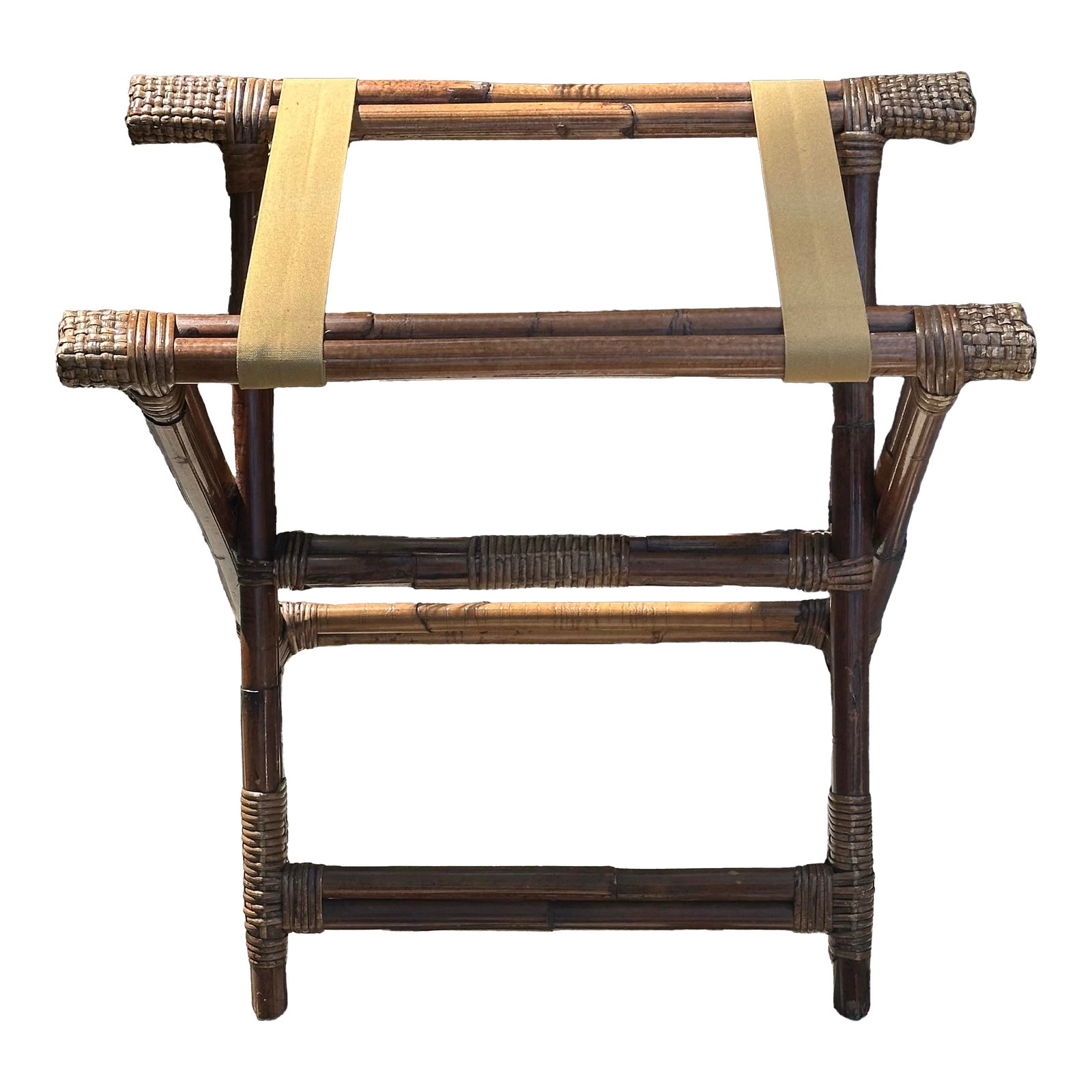 Vintage Boho 1960's Rattan Luggage Rack Suitcase Holder | Chairish