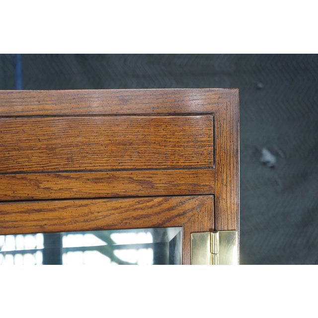 1980s 1980s Henredon Scene One Oak Campaign Curio Display Cabinet Library Bookcase 84" For Sale - Image 5 of 15
