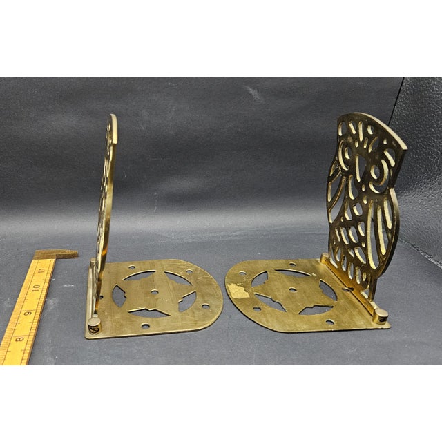 1970s Vintage 1970s Brass Owl Bookends Pair of 2 Made in Taiwan For Sale - Image 5 of 8