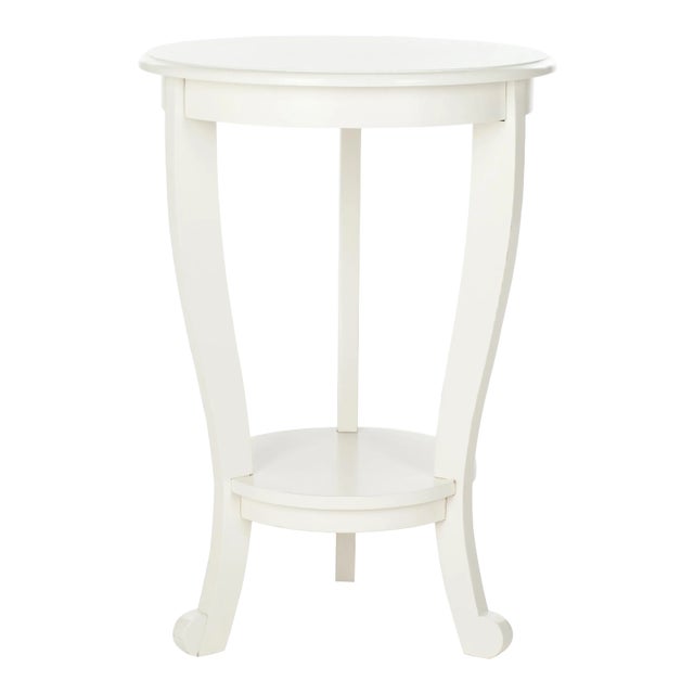 Pedestal Side Table in Distressed Cream For Sale
