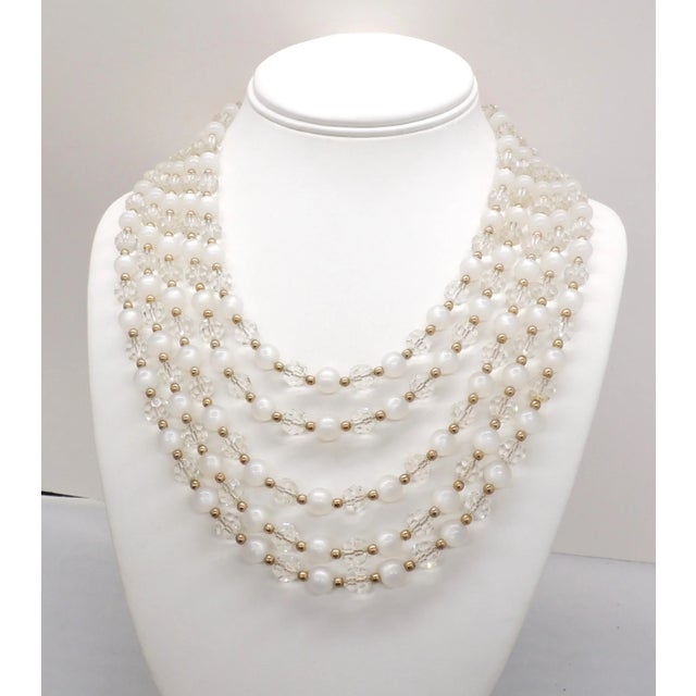 Vintage 1950s Signed Napier 5-Strand Faux-Moonstone & Glass Beaded Necklace For Sale In Philadelphia - Image 6 of 7