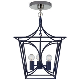 Kate Spade New York for Visual Comfort Signature Cavanagh Mini Lantern in French Navy & Polished Nickel For Sale