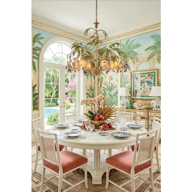 Hollywood Regency Tole 6 Light Palm Leaf Crystal Chandelier For Sale - Image 11 of 11