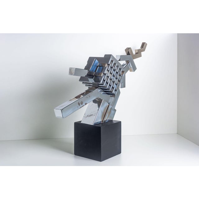 Abstract 1960s Cubist Sculpture in Mirror Polished Chrome For Sale - Image 3 of 6