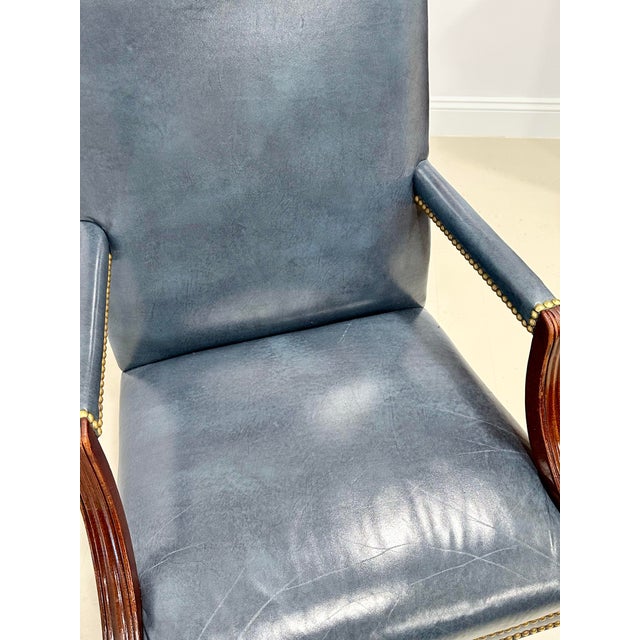 Hancock & Moore Blue Leather Swivel Desk Chair With Nailhead Trim For Sale In West Palm - Image 6 of 11