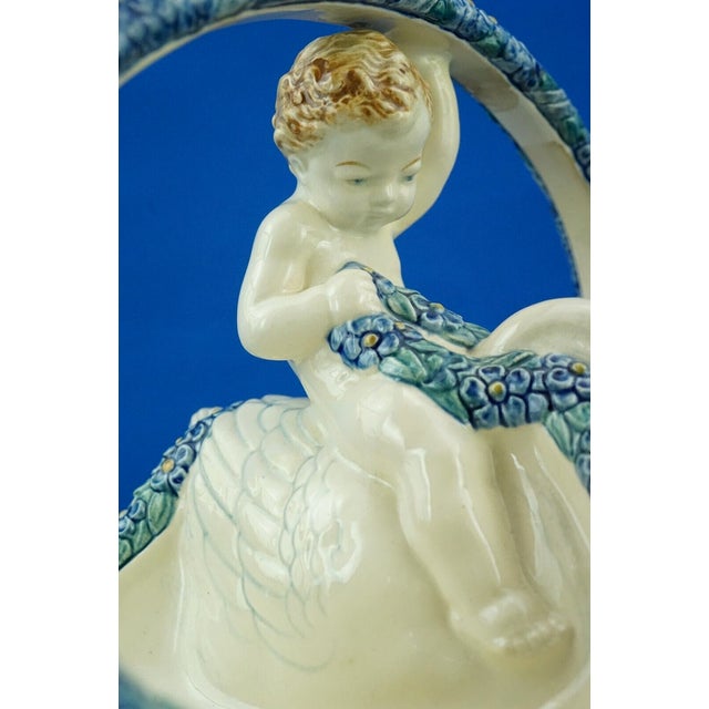 Art Deco Swan Basket with Putto by Wilhelm Peter August Sus for Karlsruhe, Germany, 1920s For Sale - Image 17 of 18