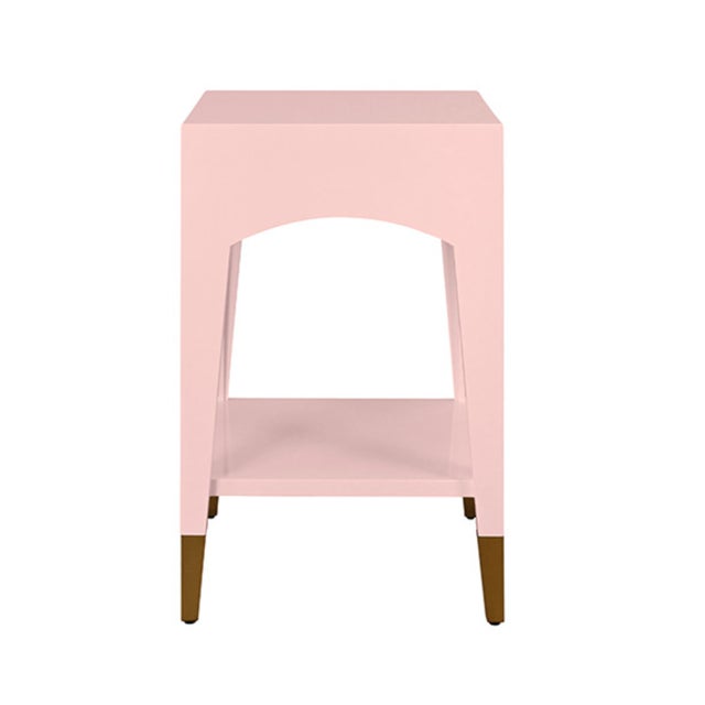 Worlds Away Matthew Izzo Home Ronny Glossy Light Pink One Drawer Side Table With Antique Brass Foot Caps For Sale - Image 4 of 6
