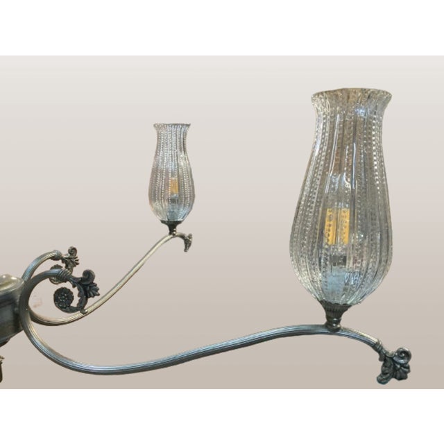 Neoclassical Five-Light Glass and Chromed Steel Chandelier by Kaiser Leuchten, 1950s For Sale - Image 6 of 11