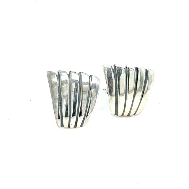 Metal 1990s Pair of Tiffany & Co Estate Fan Clip on Earrings Sterling Silver For Sale - Image 7 of 8