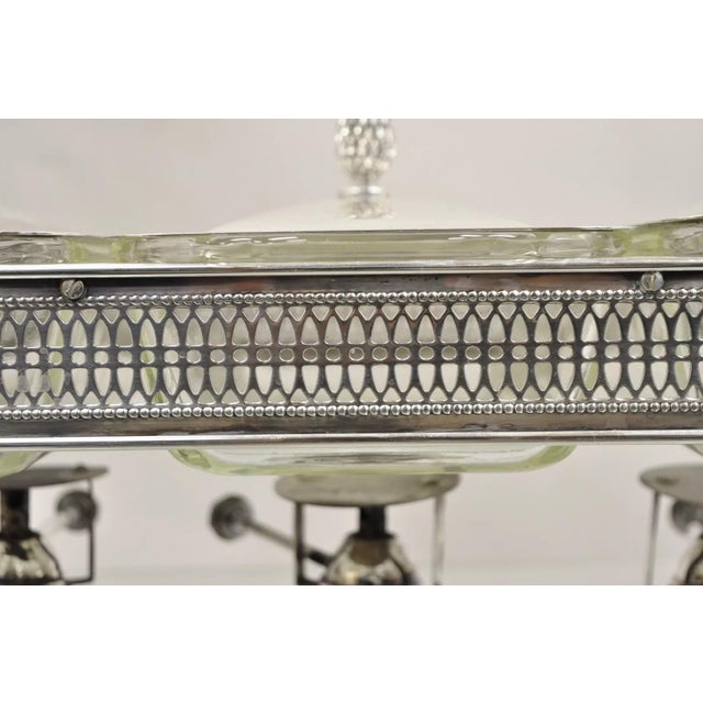 Vintage Sheffield Silver Co Silver Plated 3 Burner Warming Triple Chafing Dish For Sale - Image 9 of 12