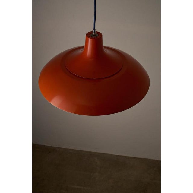Large Mid-Century Orange Metal Pendant with White Diffuser and Brass Detail, 1960s For Sale - Image 9 of 11