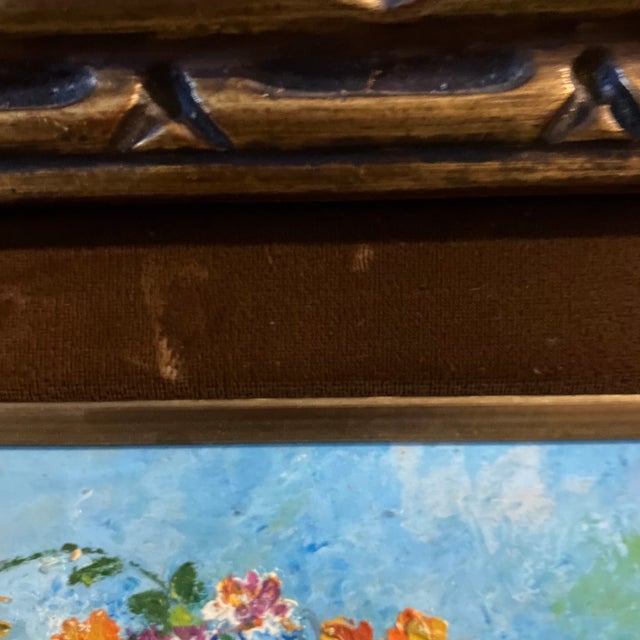 1950s 1950’s Original Impressionist Still Life Small Painting Signed Ornate Original Frame For Sale - Image 5 of 6