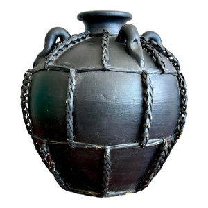 Vintage Boho Braided Rattan Studio Pottery Jug