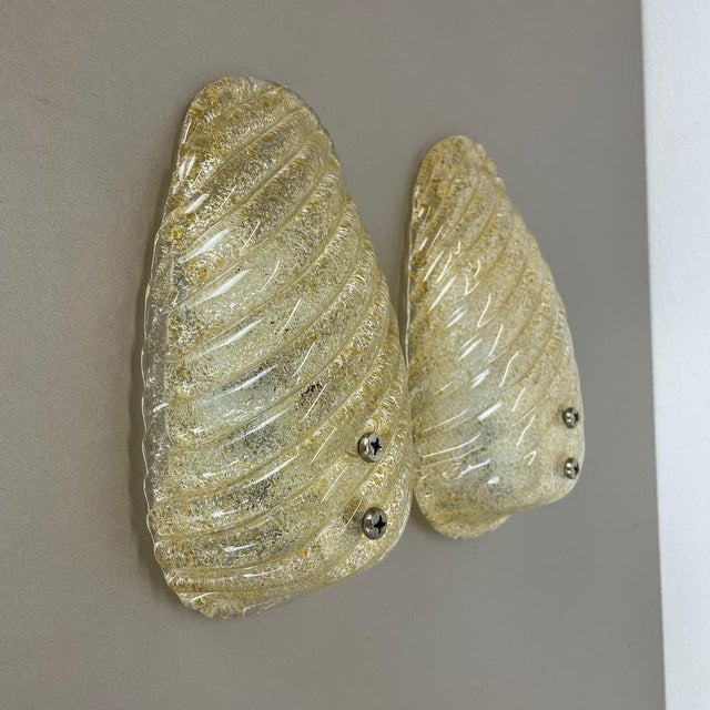 Murano Gold Flake Ice Glass Wall Sconces, Germany, 1980s, Set of 2 For Sale - Image 17 of 18