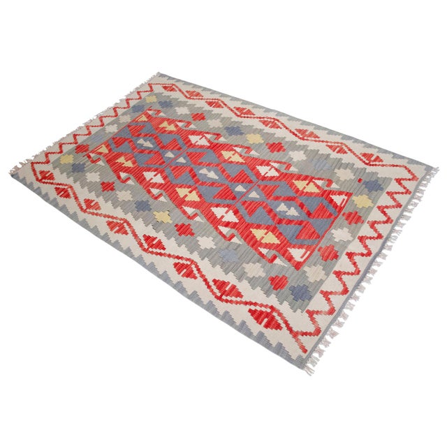 Gray Vintage Turkish Kilims: Handwoven Geometric Flat Weave Rug - 3′6″ X 5′9″ For Sale - Image 8 of 12