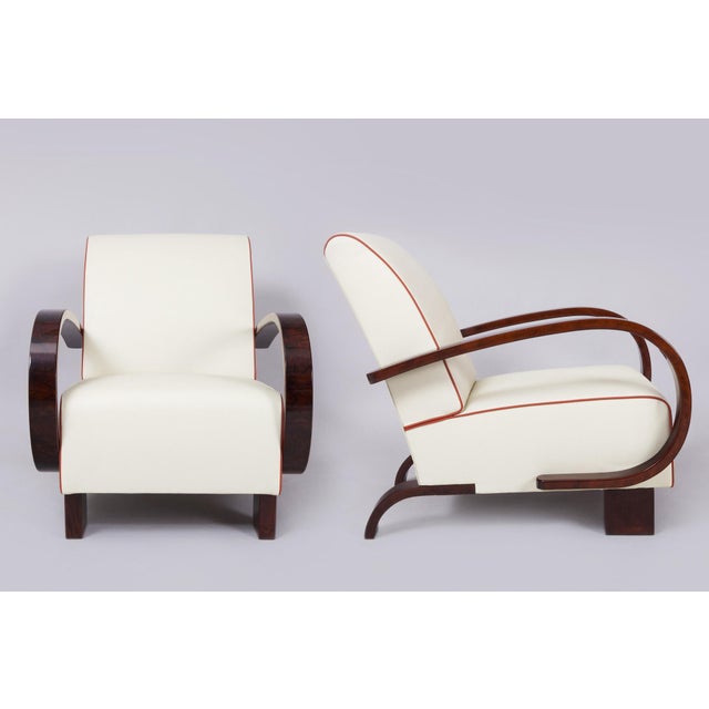 Czech Art Deco Walnut Armchairs, 1930s, in Restored conditions. Designed 1920 to 1949