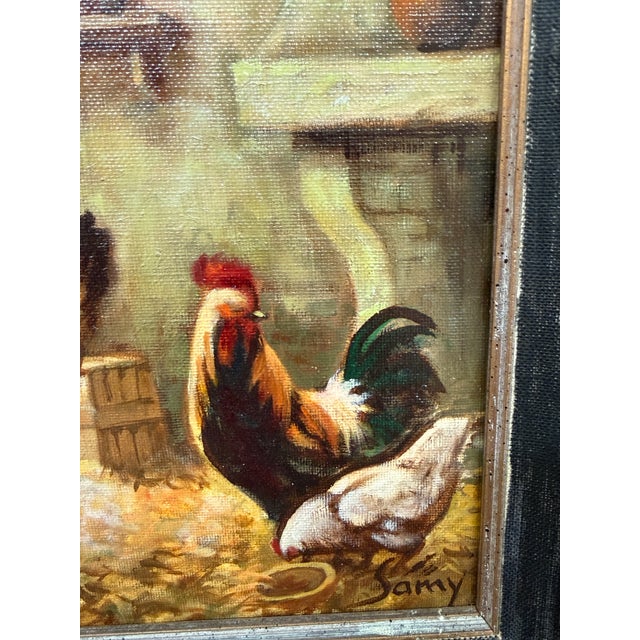Samy Chickens in a Henhouse Painting, Signed For Sale In San Francisco - Image 6 of 12