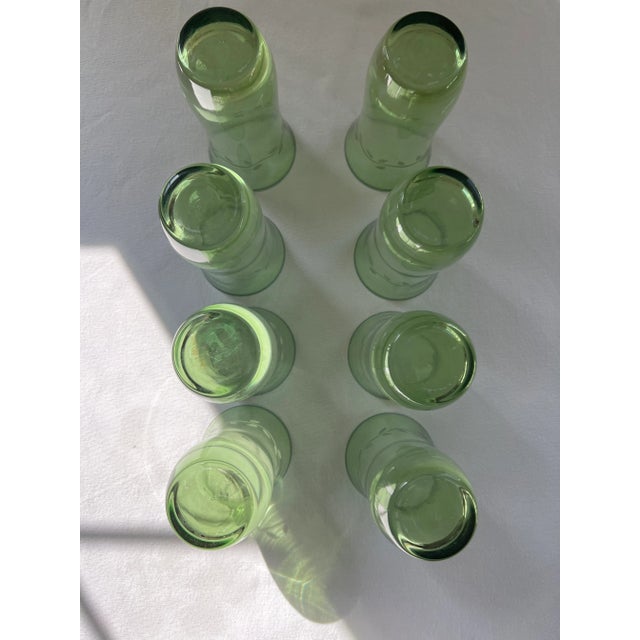 Glass Vintage Etched Green Drinking Glasses- Set of 8 For Sale - Image 7 of 9