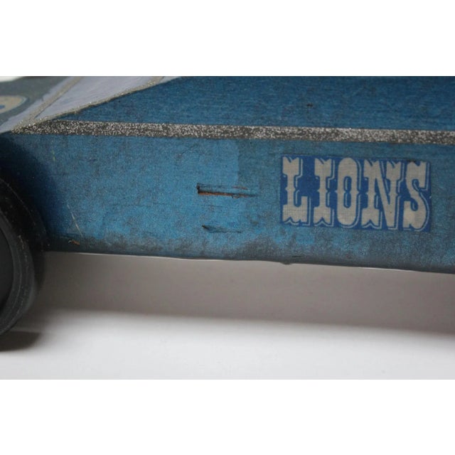 Wood Vintage Hand-Crafted Wooden Model Car With Detriot Lions Graphics For Sale - Image 7 of 13