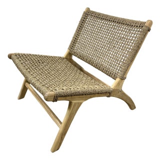 Lounge Chair in Teak and Woven Seagrass, 2000s For Sale