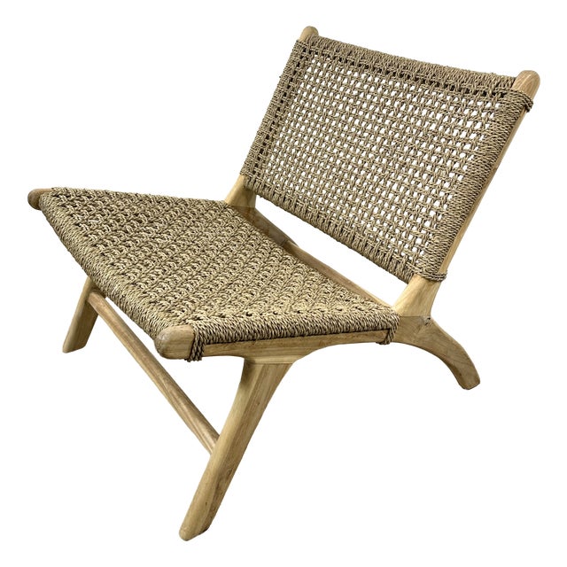 Lounge Chair in Teak and Woven Seagrass, 2000s For Sale