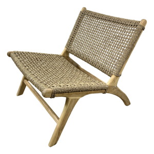 Lounge Chair in Teak and Woven Seagrass, 2000s