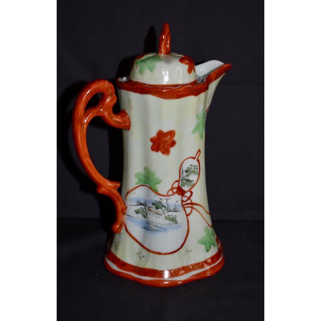 White Antique Porcelain Chocolate Pot Japanese Kutani Geisha Girl Hand Painted 1920s For Sale - Image 8 of 12