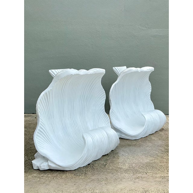 Contemporary Vintage White Clam Shell Table Pedestals - Pair For Sale - Image 3 of 15
