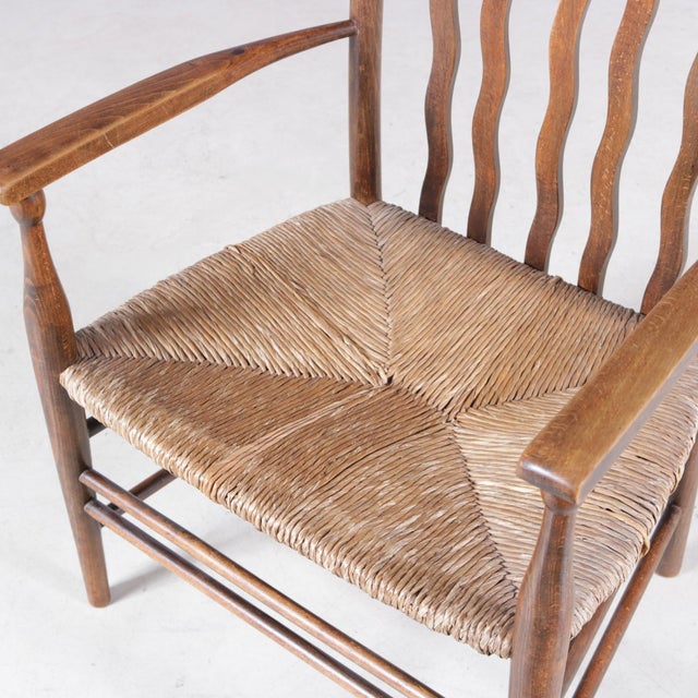Small Arts & Craft Movement Low Spindlers Back Hearth Side Chair with Wicker Seat by Morris & Co for Liberty and Co Stowaway, London, 1930s For Sale - Image 9 of 12