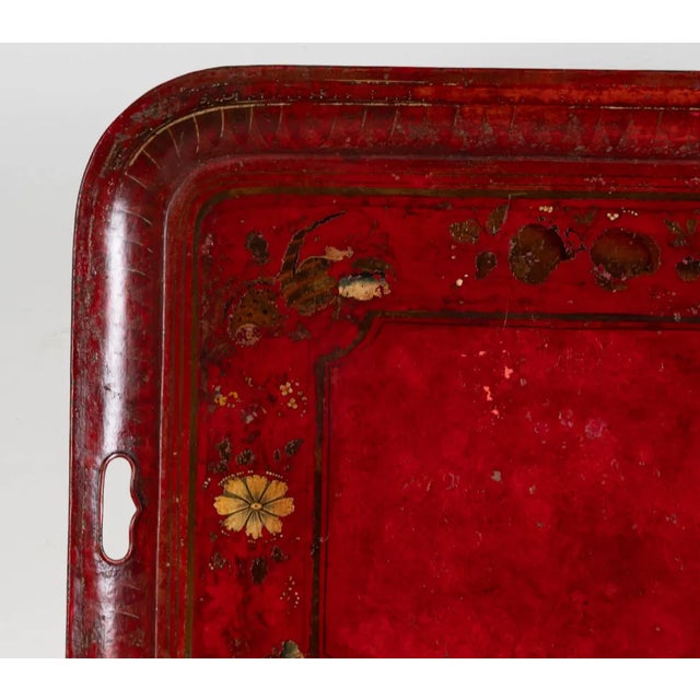 An Antique Painted Tole Tray on Stand For Sale - Image 4 of 9