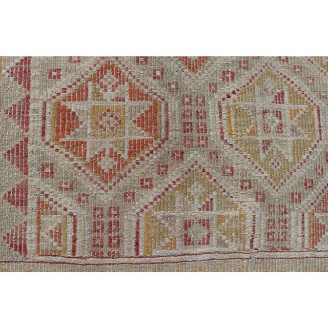 Turkish Vintage Kilim With All-Over Diamond Design With Orange & Yellow For Sale - Image 9 of 12