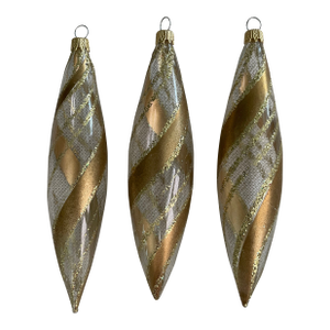 Vintage Christmas Ornament.- Blown Glass With Gold- Set of 3