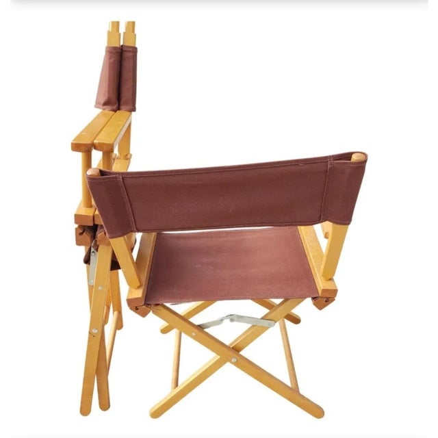 Pair of Vintage Solid Maple Directors Chairs. Brown Canvas upholstery. Excellent condition. Measurements are 23"W x 18"D x...