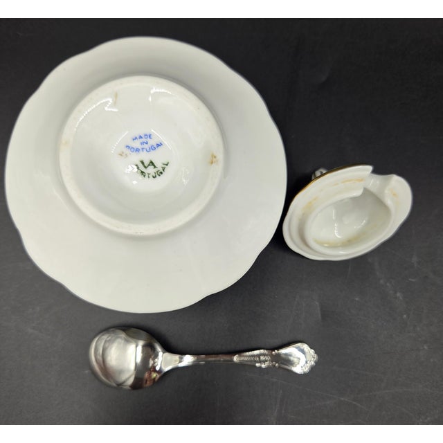 Mid 20th Century Vista Alegra Porcelain Petite Sugar Bowl With Oneida Sugar Spoon For Sale - Image 5 of 18