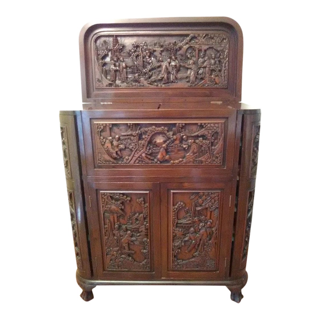 Vintage Asian Carved Teak Cocktail Cabinet From Hong Kong Chairish