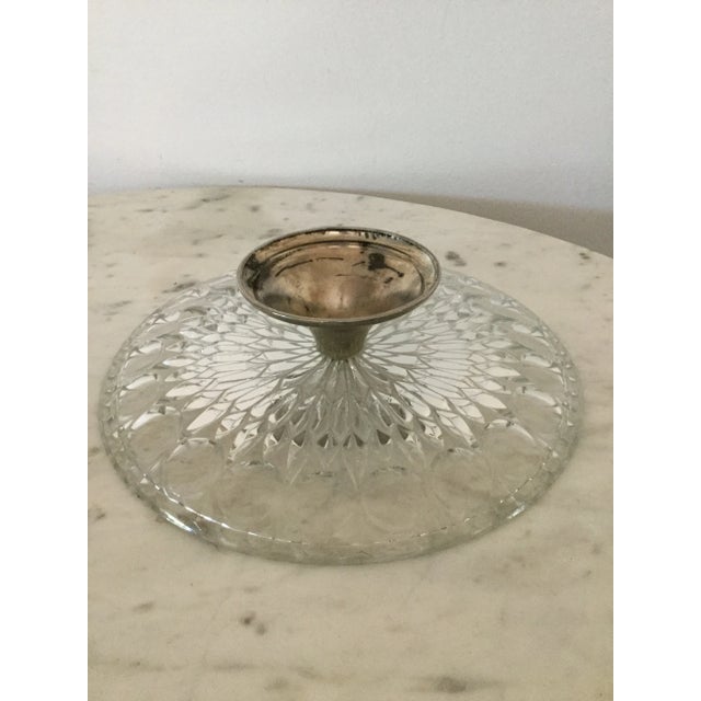 Art Deco Vintage Italian 1960's Cut Glass Cake Stand With Silverplated Pedestal - Leonard Crystal For Sale - Image 3 of 4