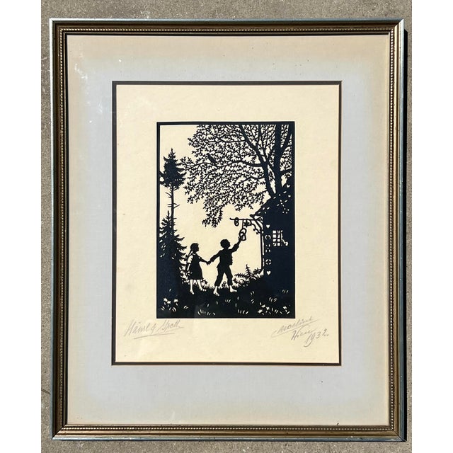 Traditional Early 20th Century Pair of Framed Vintage Scherenschnitt Paper Cut Silhouettes For Sale - Image 3 of 5