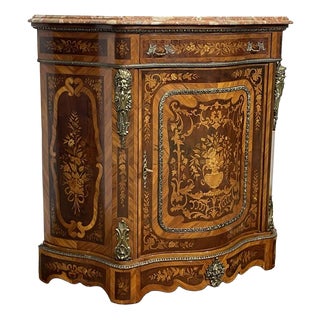 Marquetry Sideboard in Rosewood, Beech and Marble Top, 1970s For Sale