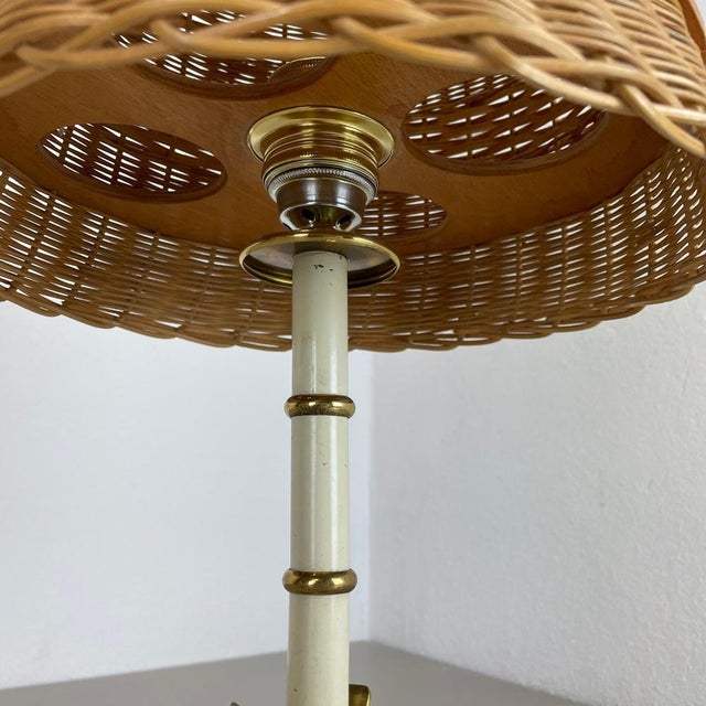 Original Rattan and Brass Table Light by United Workshops Munich, Germany, 1950s For Sale - Image 14 of 18