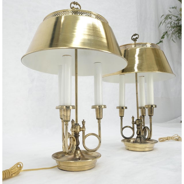 Mid 20th Century Pair of Unusual Brass Shades Brass Bases Bouillotte Table Lamps MINT! For Sale - Image 5 of 15