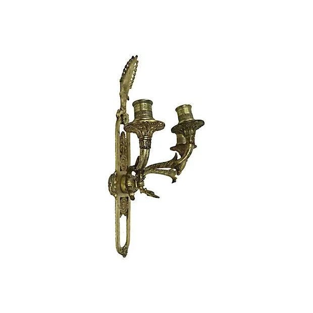 French 1920s Heavy French Brass Wall Sconce For Sale - Image 3 of 4