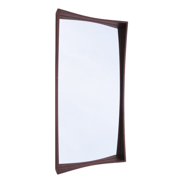 Scandinavian Modern Mirror with Concave Teak Frame by Jansen Spejle, 1950s For Sale