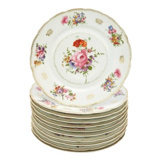 Porcelain Transfer Decorate / Gilt Dinner Service Plate for 11 People For Sale