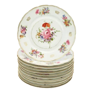 Porcelain Transfer Decorate / Gilt Dinner Service Plate for 11 People