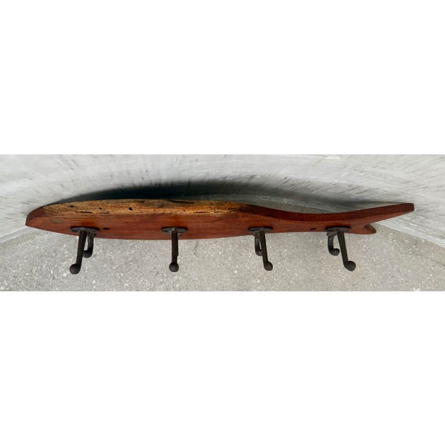 Brown Vintage Rustic Folk Art Wood Fish Coat, Hat Rack For Sale - Image 8 of 12