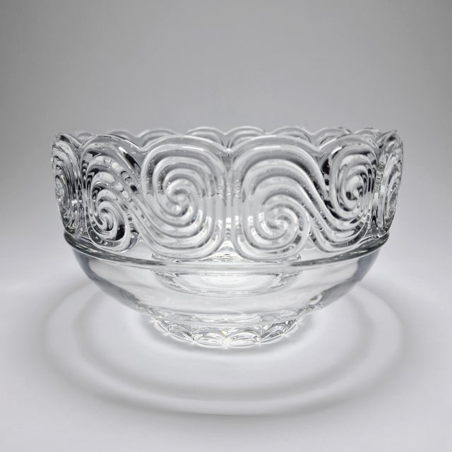 Mid-Century Modern Late 20th Century Louis Comfort Tiffany Collection Crystal Bowl 8" Diameter Glass Scroll Spiral For Sale - Image 3 of 6