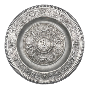 Rare 1850 British Elkington & Co. Pewter Electrotype: Venus Rosewater Basin, Temperantia